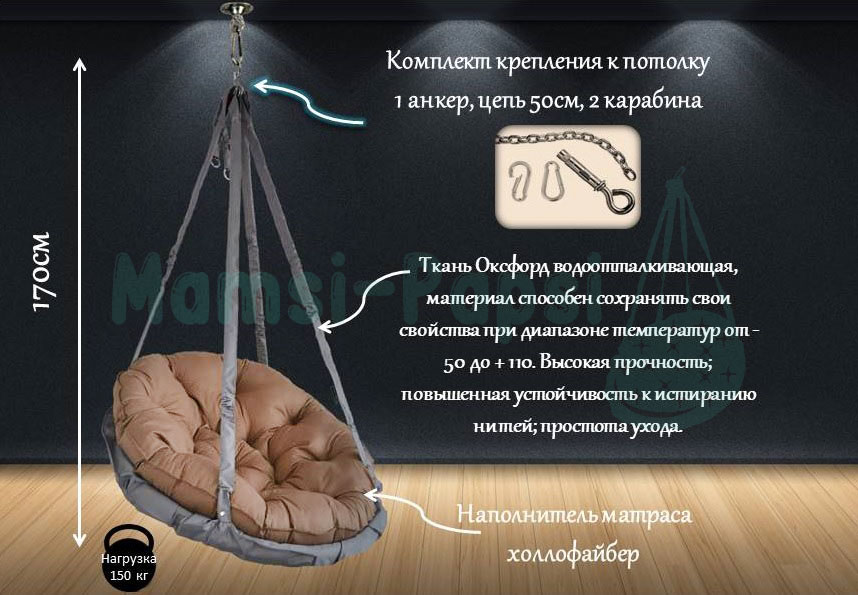 Подвесные качели светло-серые с матрасом кресло изумрудного цвета — изображение 7