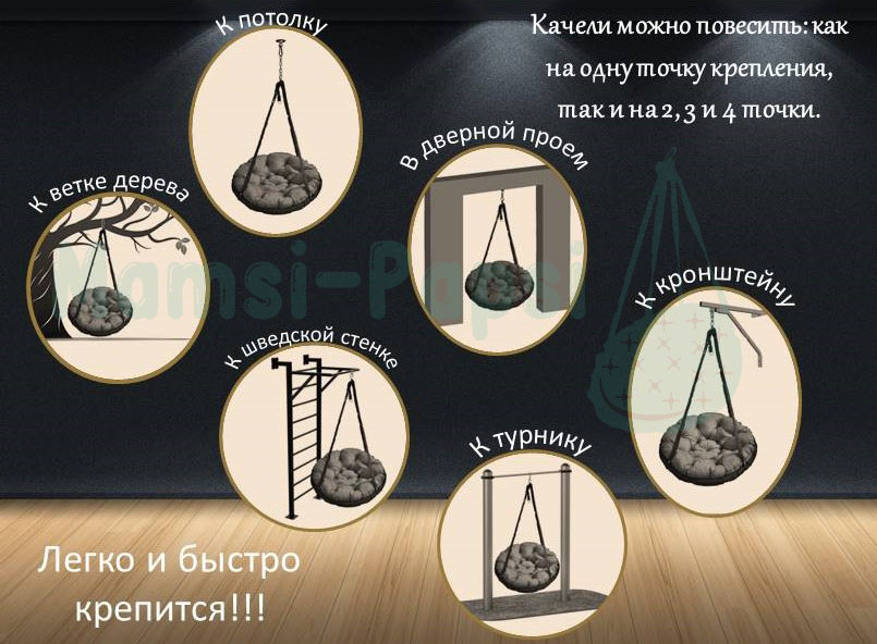 Подвесные качели светло-серые с матрасом кресло изумрудного цвета — изображение 8
